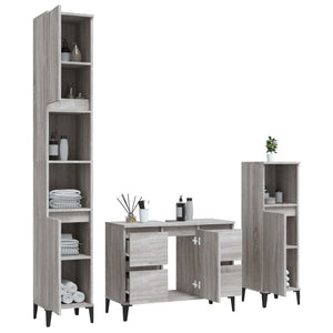Set Mobili da Bagno 3 pz Grigio Sonoma in Legno Multistrato