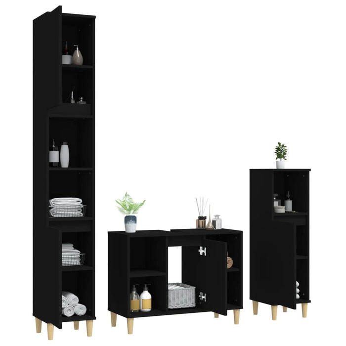 Set Mobili da Bagno 3 pz Nero in Legno Multistrato 3185614