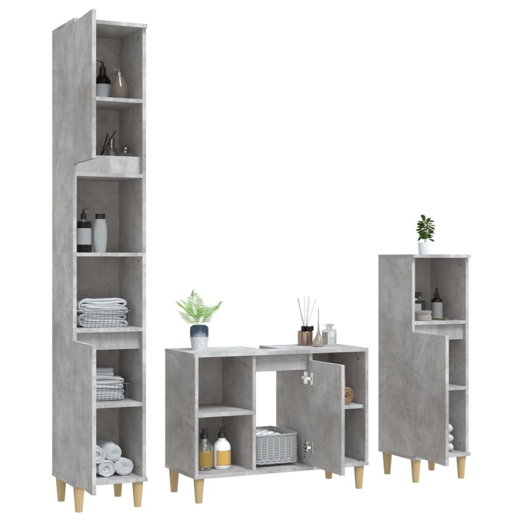 Set Mobili da Bagno 3 pz Grigio Cemento in Legno Multistrato 3185617