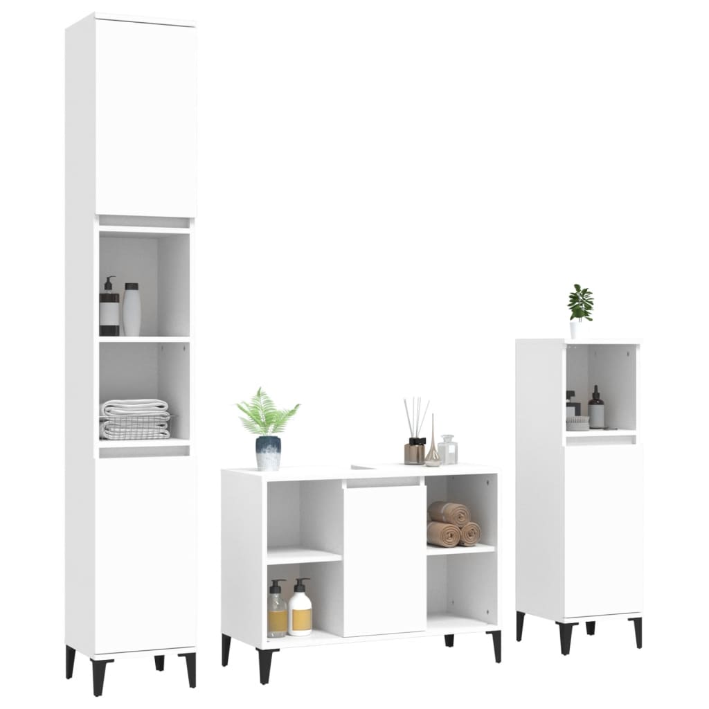 Set Mobili da Bagno 3 pz Bianco in Legno Multistrato 3185621