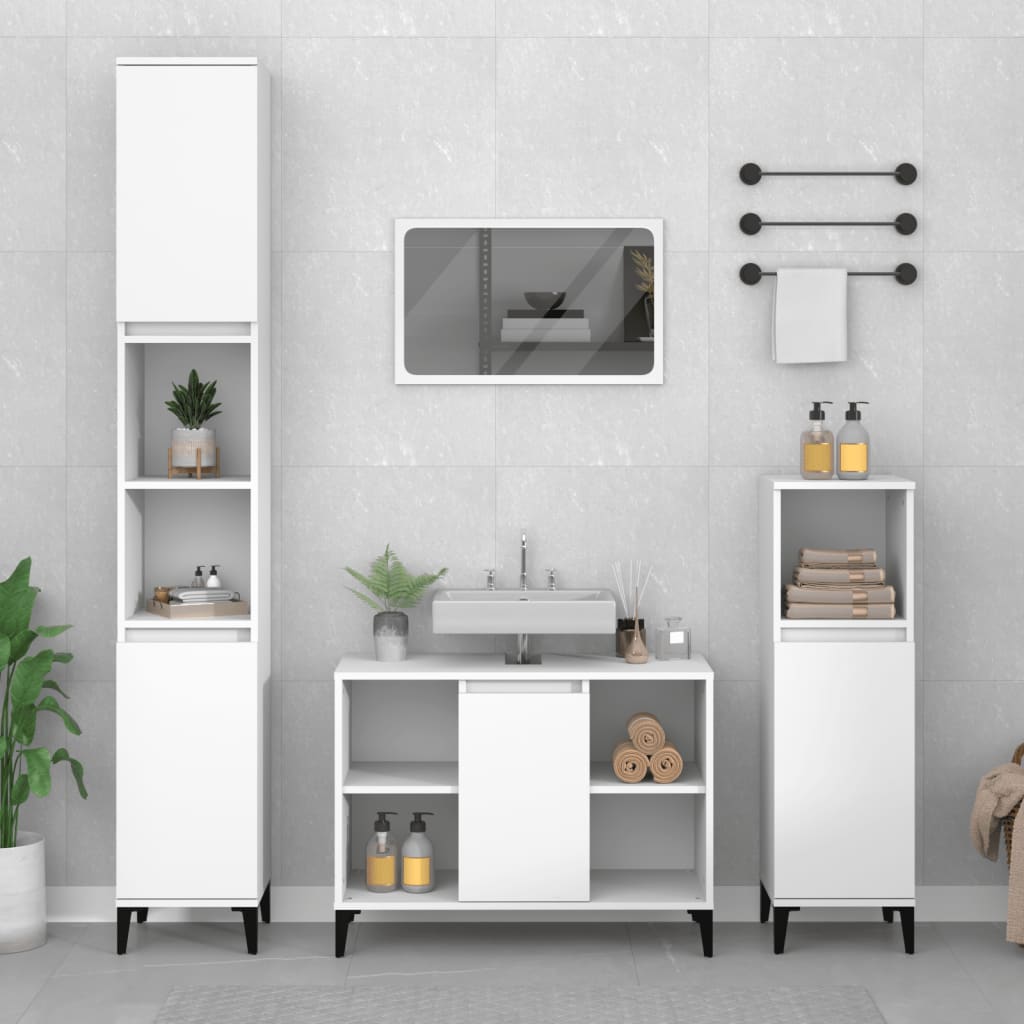Set Mobili da Bagno 3 pz Bianco in Legno Multistrato 3185621