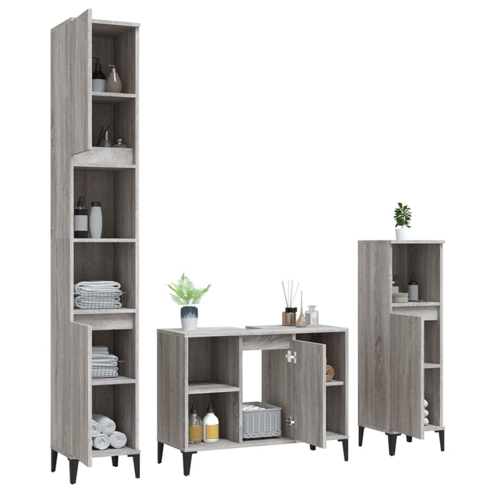 Set Mobili da Bagno 3 pz Grigio Sonoma in Legno Multistrato 3185627