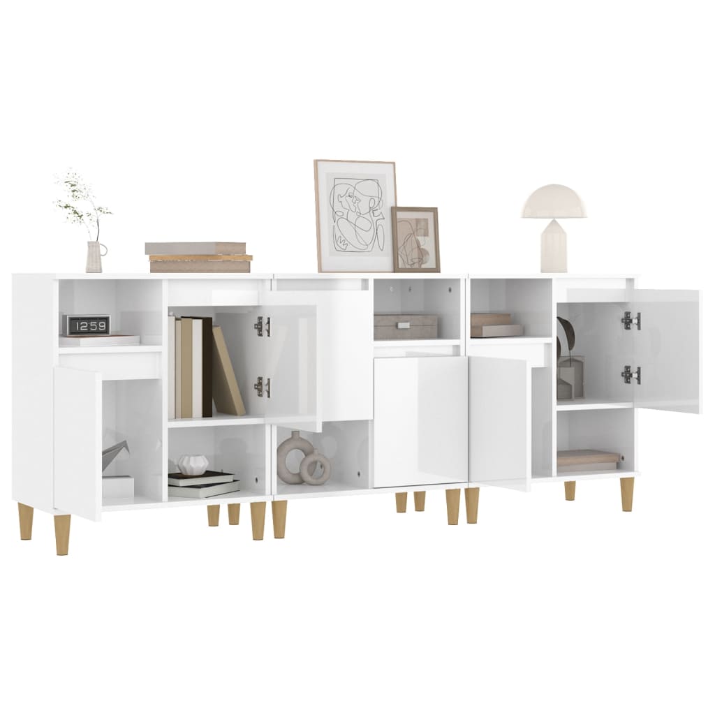 Credenze 3pz Bianco Lucido 60x35x70 cm in Legno Multistrato 3185737