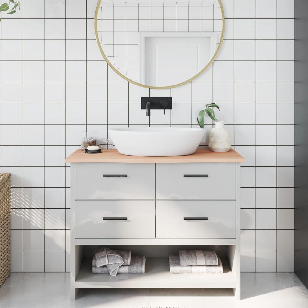 Piano Bagno 100x30x2 cm in Legno Massello Non Trattato 3156029