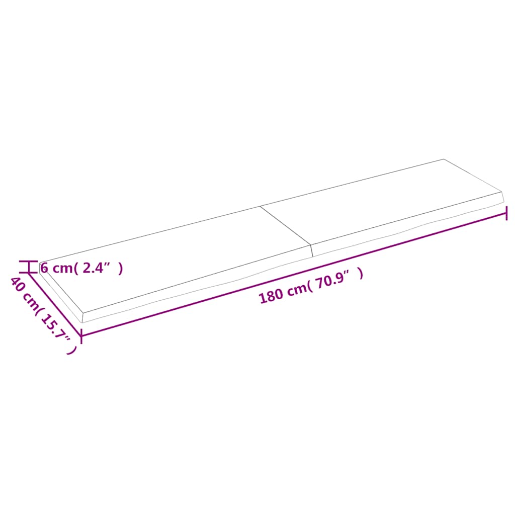 Piano Bagno 180x40x(2-6) cm in Legno Massello Non Trattato 3156068