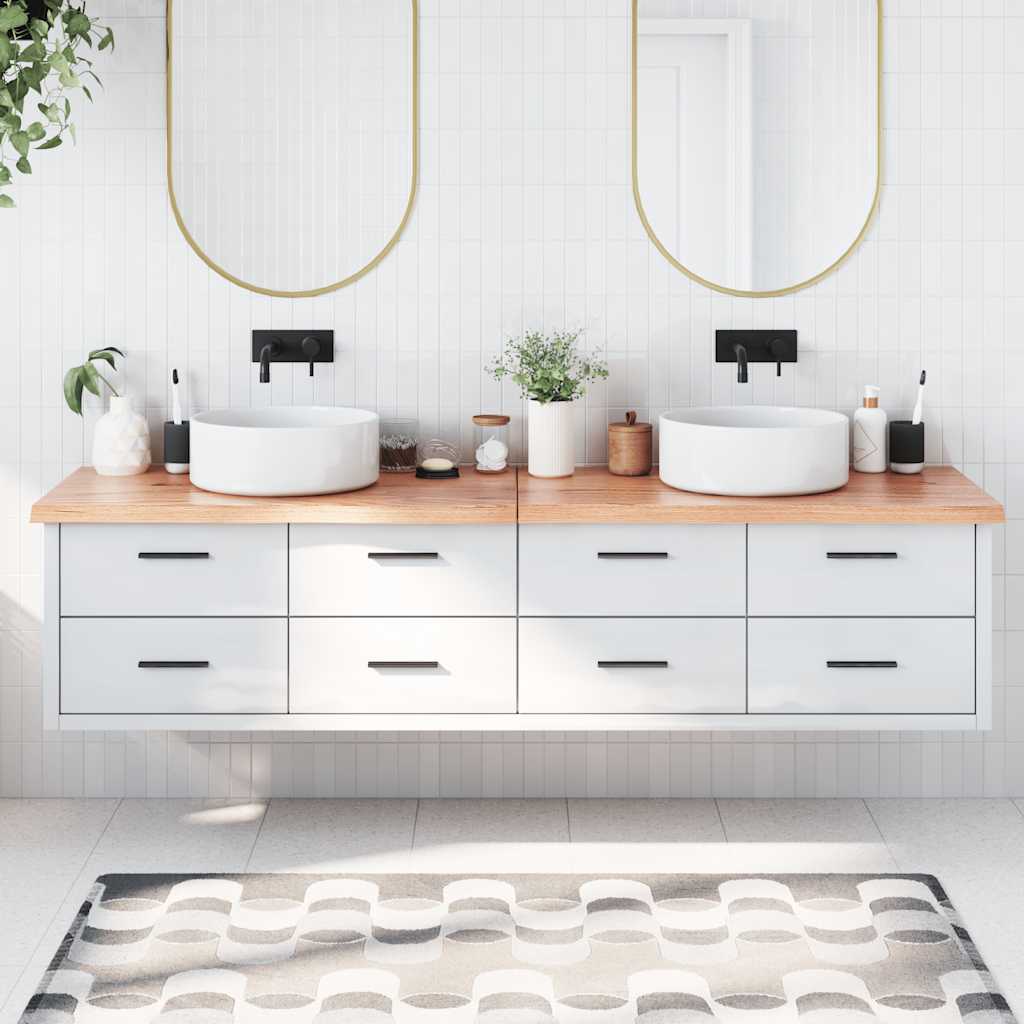 Piano Bagno Marrone 200x50x(2-4) cm Legno Massello Trattato