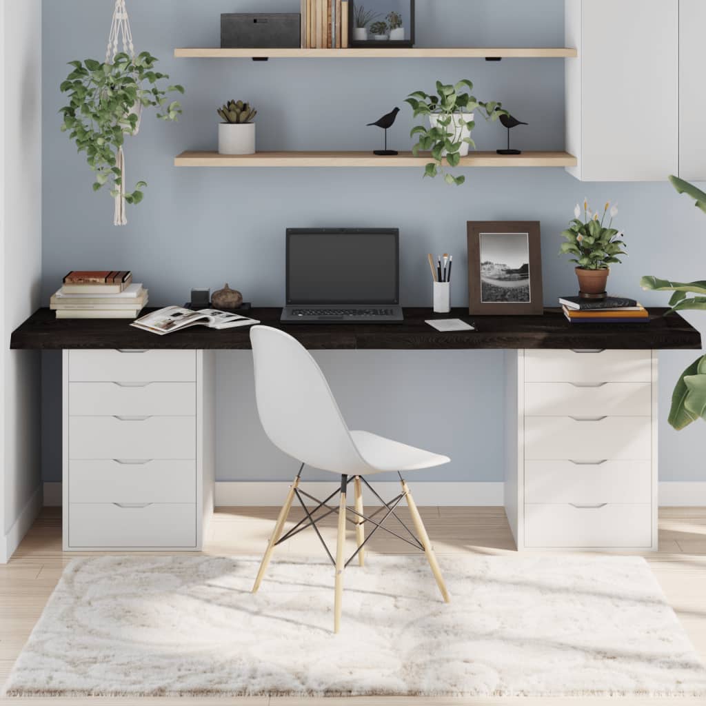 Piano Tavolo Marrone 220x50x(2-6) cm Rovere Massello Trattatocod mxl 72871