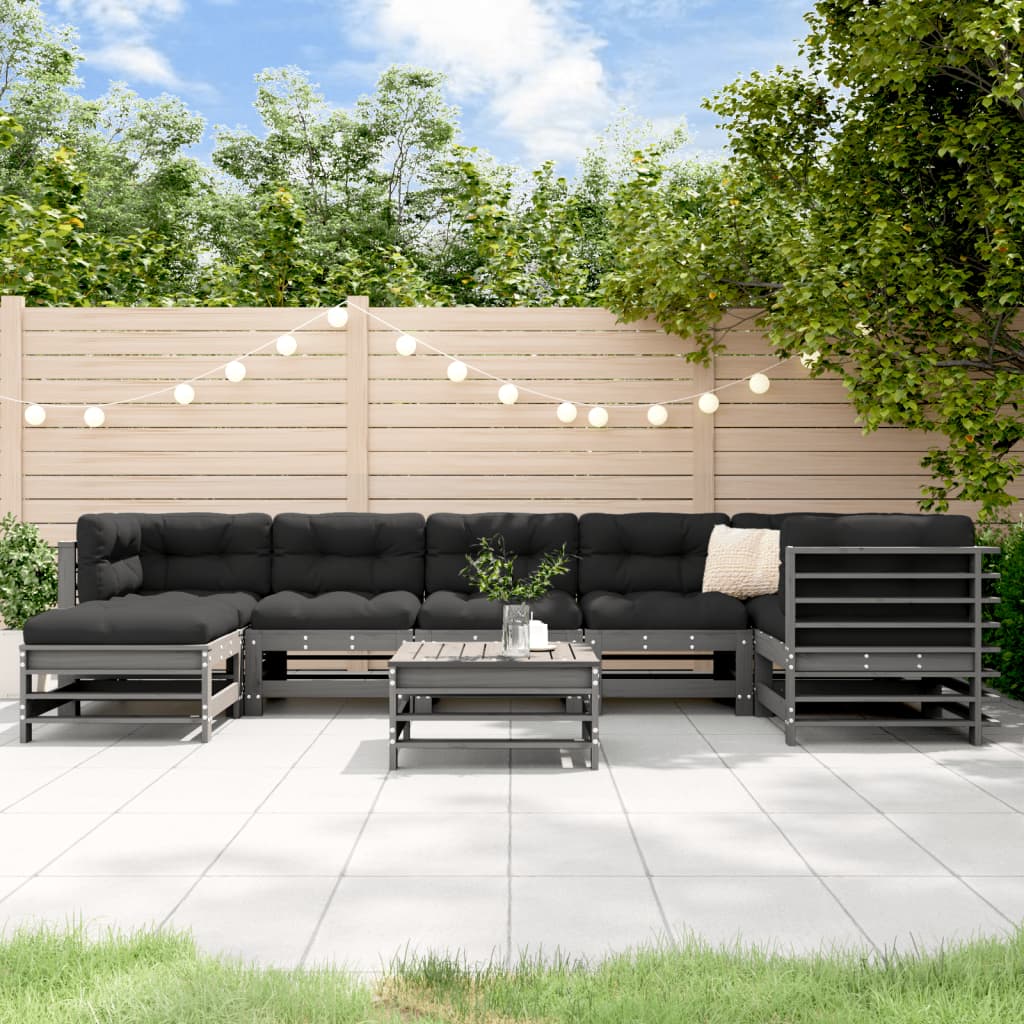 Set Divani da Giardino 8pz con Cuscini in Legno Massello Grigio 3185880