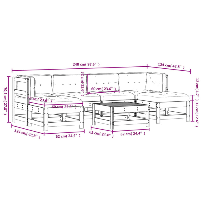 Set Divani da Giardino 7 pz con Cuscini in Legno Massello Nero 3185931