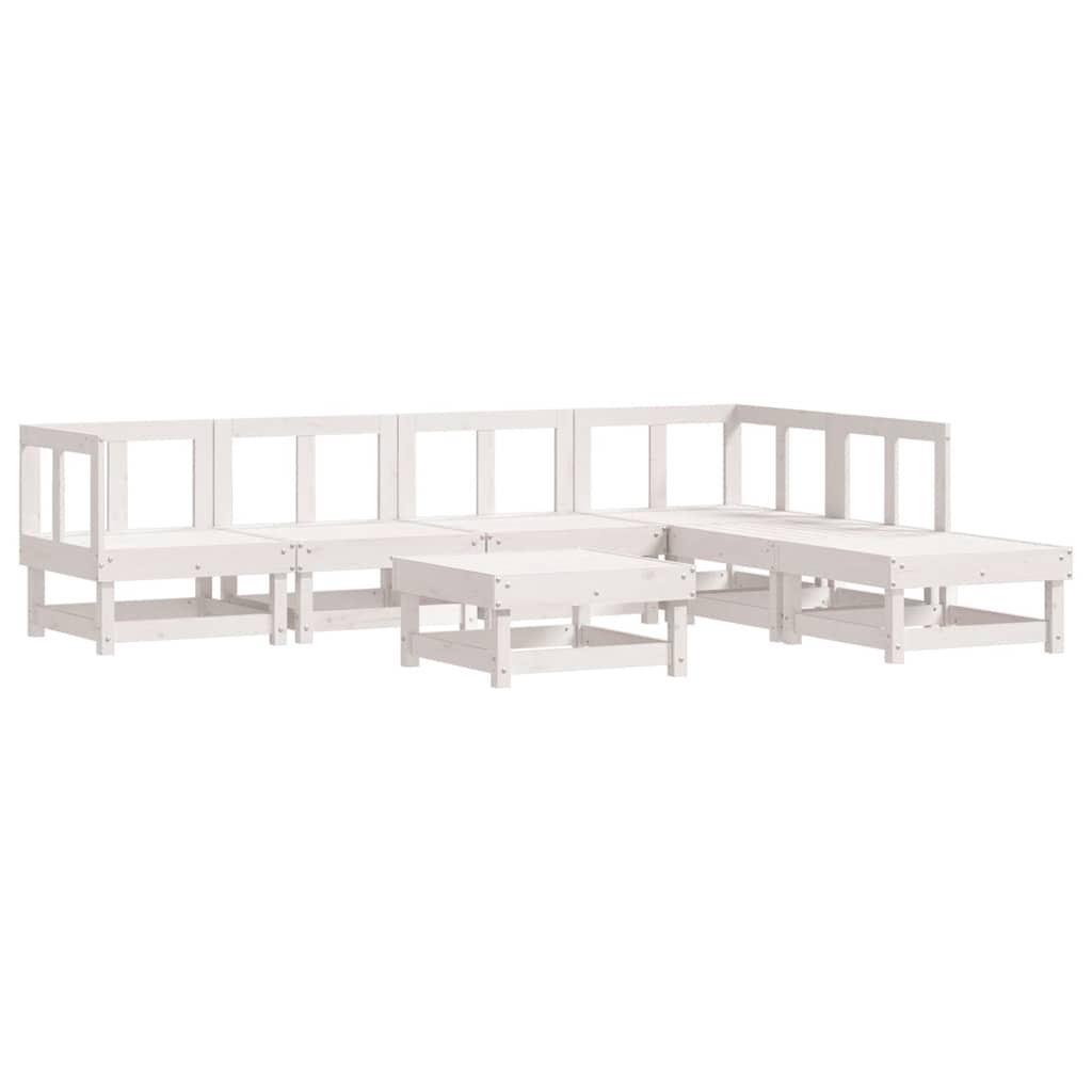 Set Divani da Giardino 7pz con Cuscini in Legno Massello Bianco 3185956