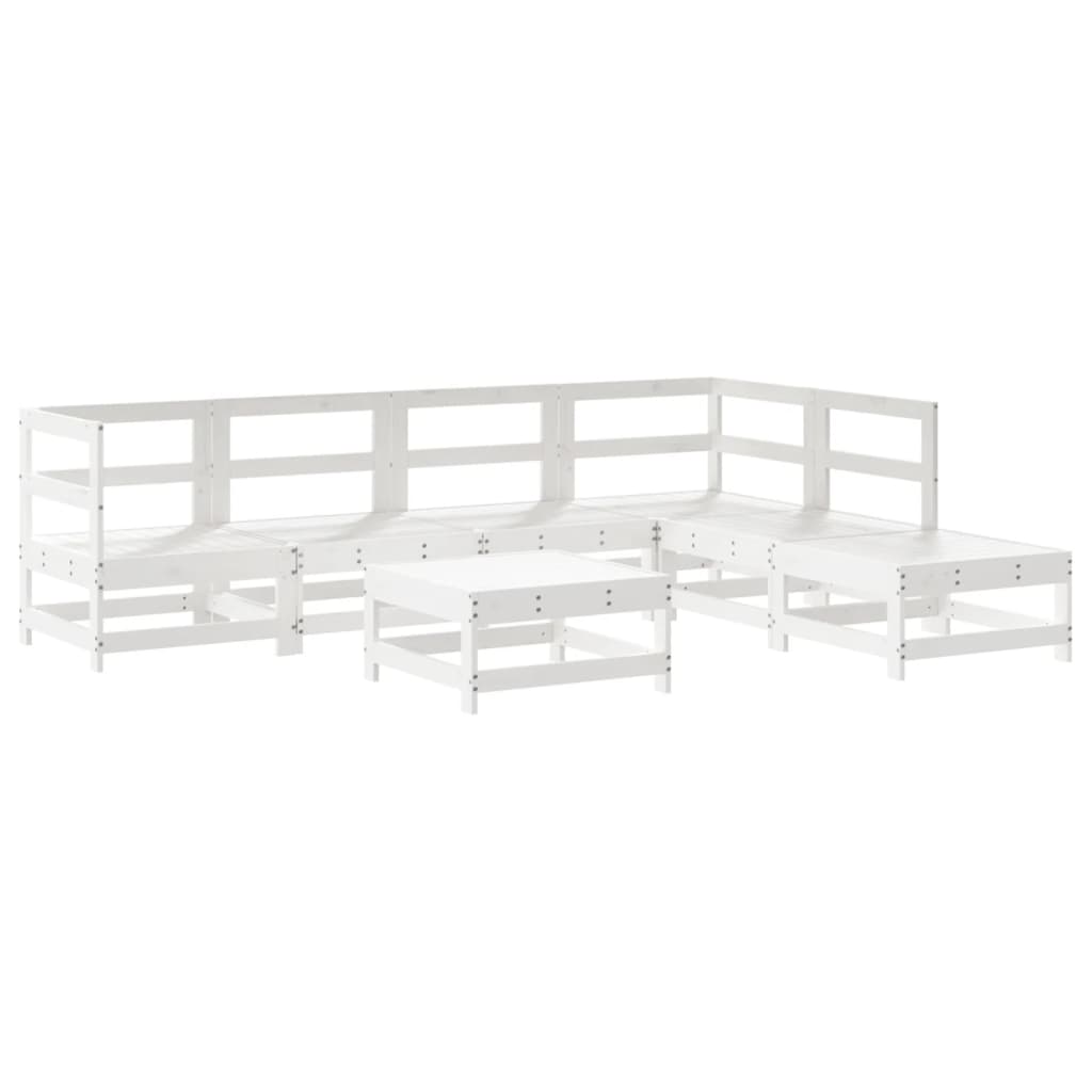 Set Divani da Giardino 7pz con Cuscini in Legno Massello Bianco 3185963