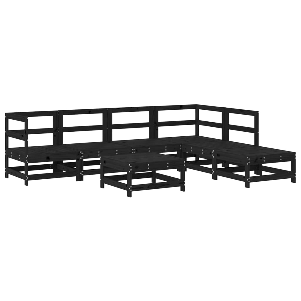 Set Divani da Giardino 7 pz con Cuscini in Legno Massello Nero 3185966