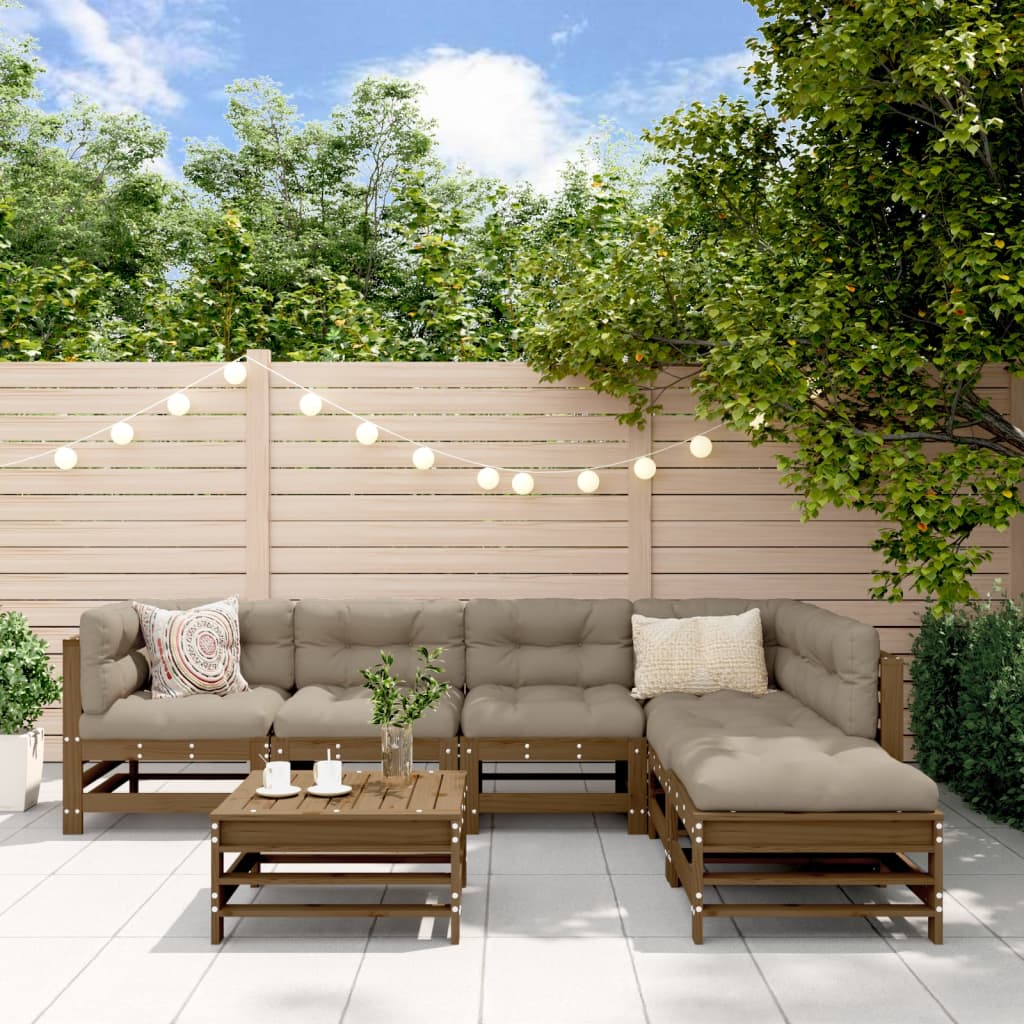 Set Divani da Giardino 7 pz con Cuscini in Legno Massello ambra 3185979