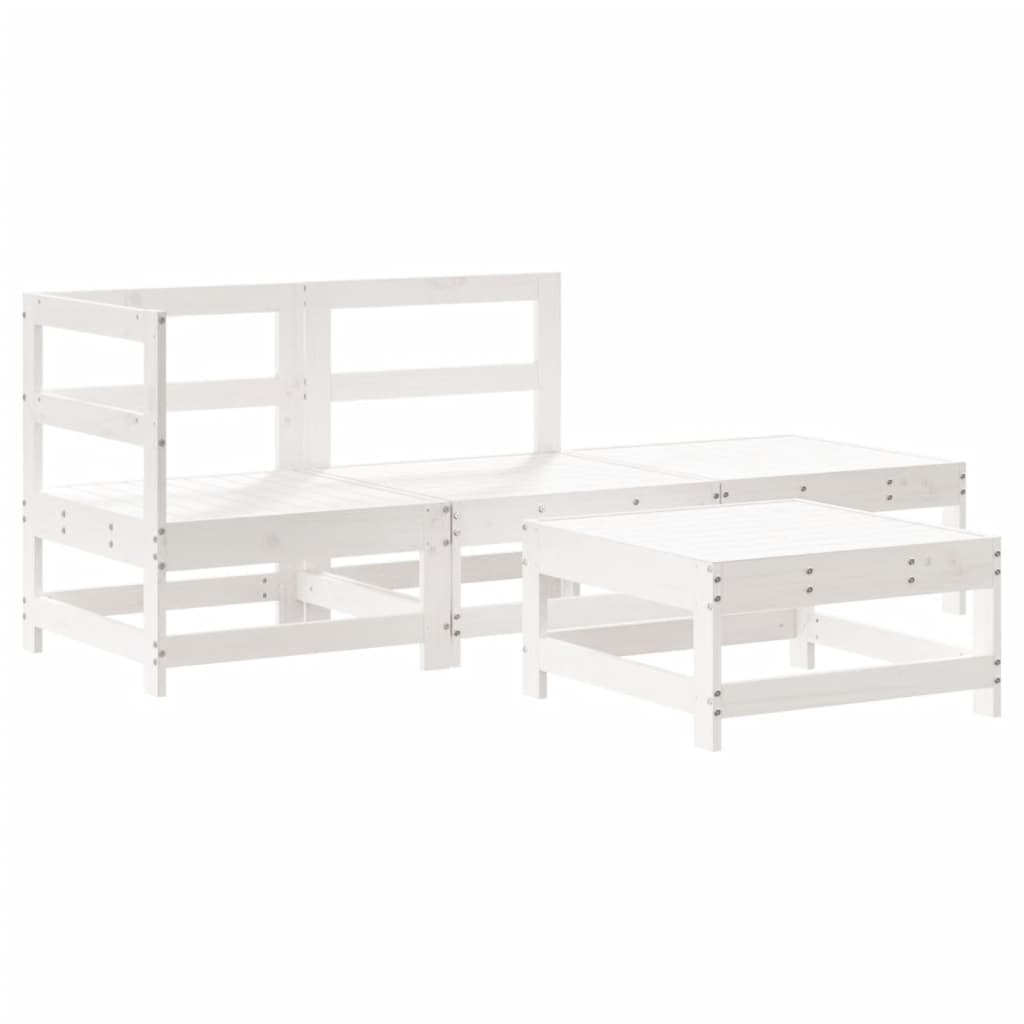 Set Divani da Giardino 4pz con Cuscini in Legno Massello Bianco
