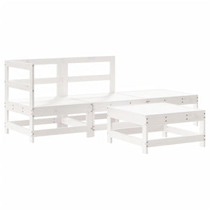 Set Divani da Giardino 4pz con Cuscini in Legno Massello Bianco