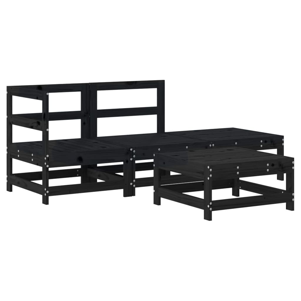 Set Divani da Giardino 4 pz con Cuscini in Legno Massello Nero 3186029