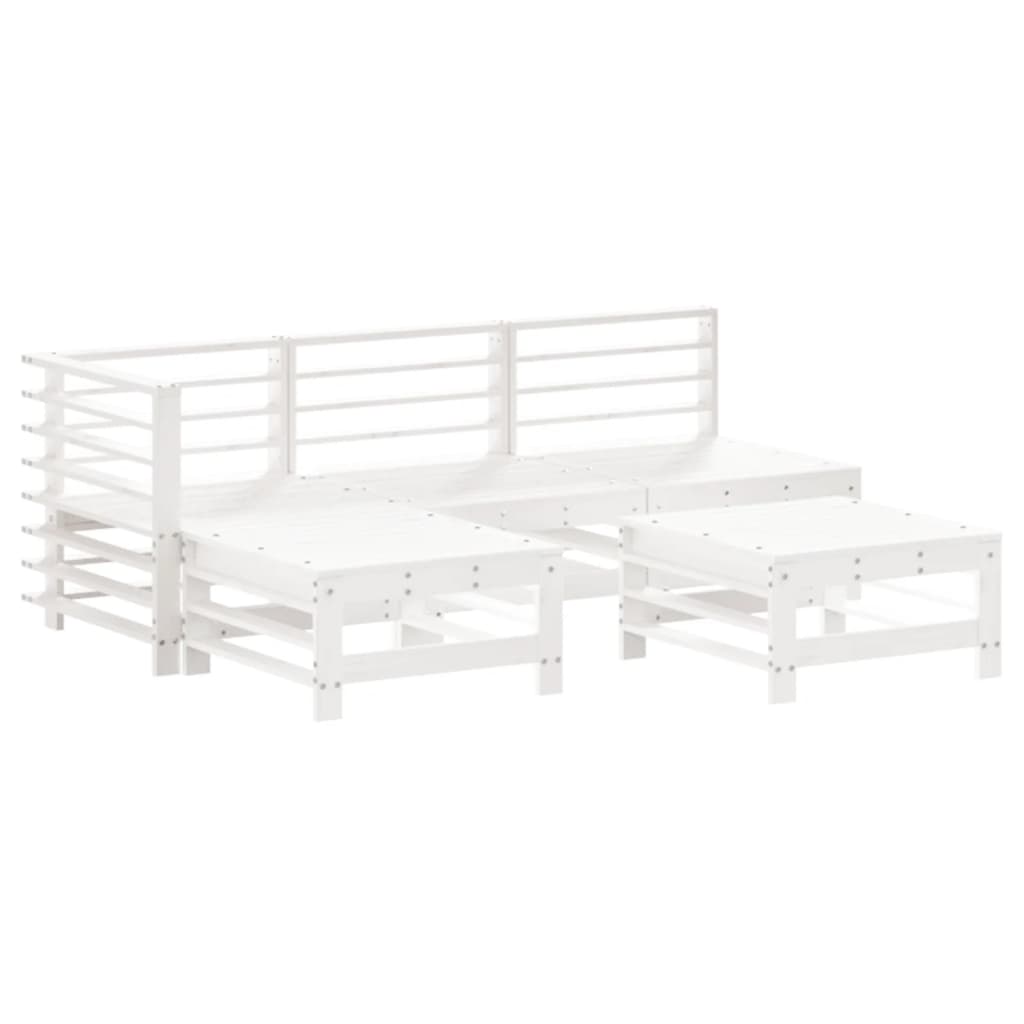 Set Divani da Giardino 5pz con Cuscini in Legno Massello Bianco 3186068
