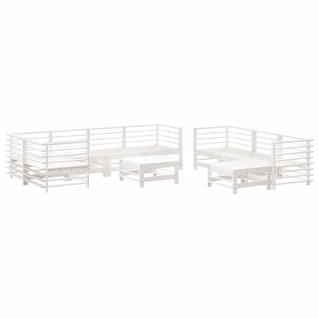 Set Divani da Giardino 10 pz con Cuscini Legno Massello Bianco 3186096