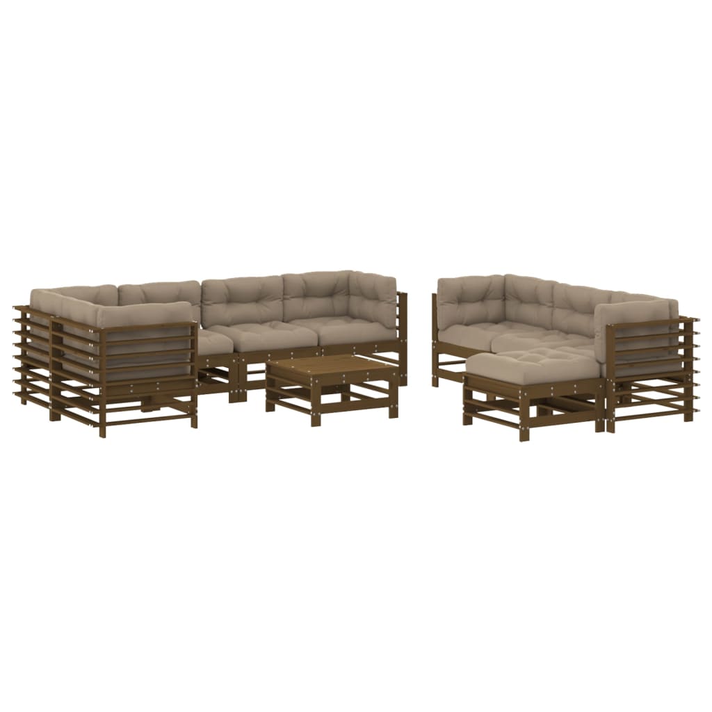 Set Divani da Giardino 10pz con Cuscini in Legno Massello ambra 3186098