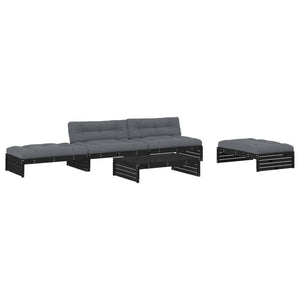 Set Divani da Giardino 5 pz con Cuscini in Legno Massello Nero 3186148