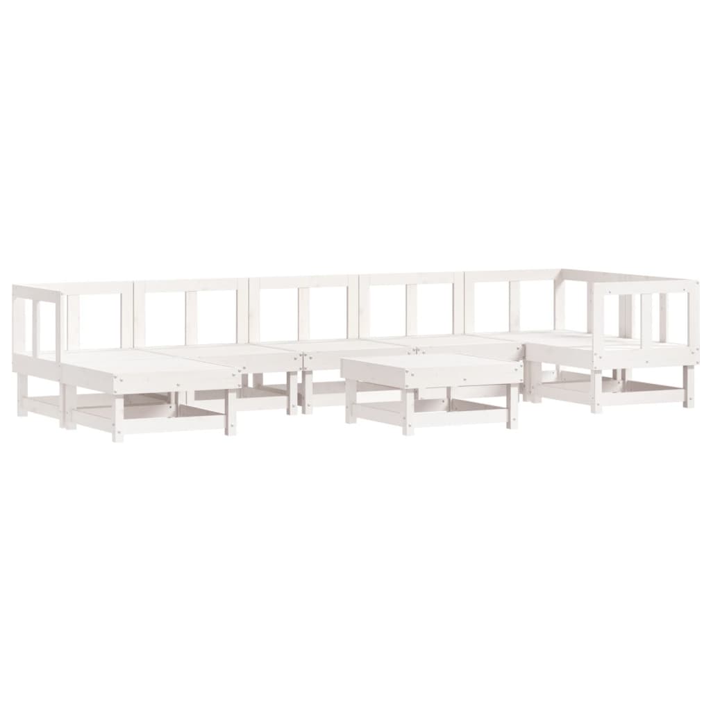 Set Salotto da Giardino 8 pz in Legno Massello di Pino Bianco