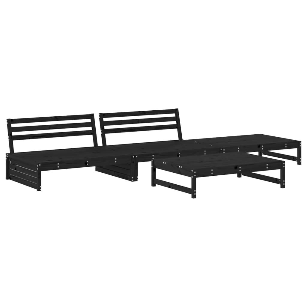 Set Salotto da Giardino 4 pz Nero in Legno Massello di Pino 3186631