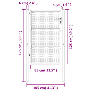 Cancello Giardino Antracite 105x175 cm in Acciaio