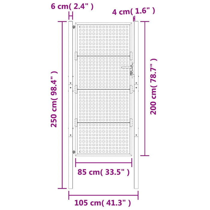 Cancello da giardino antracite 105x200 cm in acciaio 154564