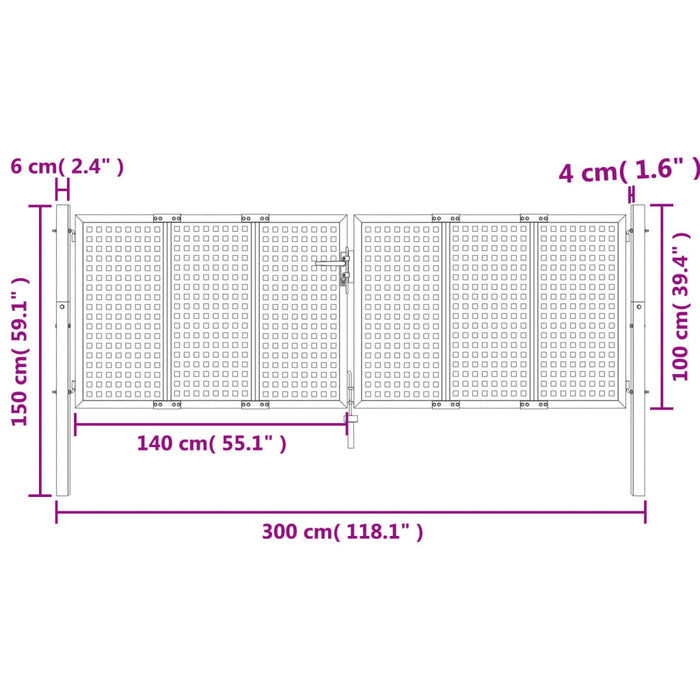 Cancello Giardino Antracite 300x150 cm in Acciaio 154566