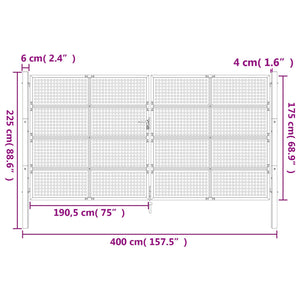 Cancello Giardino Antracite 400x175 cm in Acciaio 154575