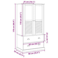 Armadio VIGO 90x55x170 cm in Legno Massello di Pino Bianco 353164