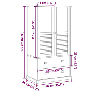 Armadio VIGO 90x55x170 cm in Legno Massello di Pino Bianco 353164