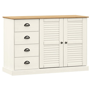 Credenza Cassetti VIGO 113x40x75 cm Legno Massello Pino Bianco 353188