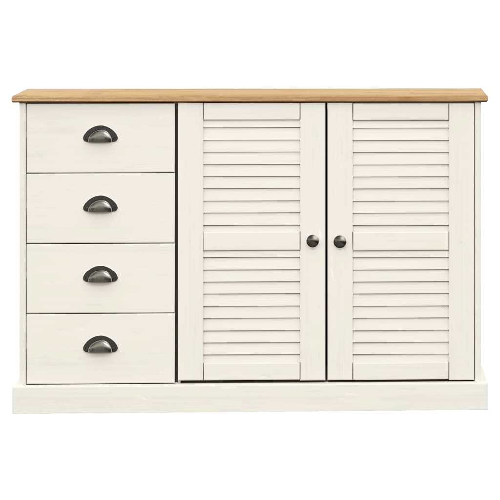 Credenza Cassetti VIGO 113x40x75 cm Legno Massello Pino Bianco 353188