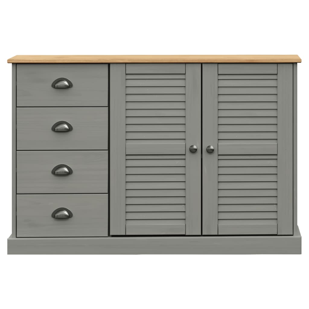 Credenza Cassetti VIGO 113x40x75 cm Legno Massello Pino Grigio 353189