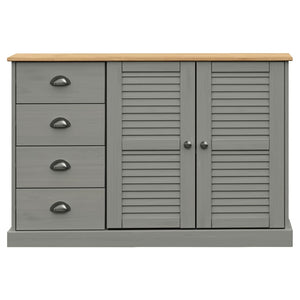 Credenza Cassetti VIGO 113x40x75 cm Legno Massello Pino Grigio 353189