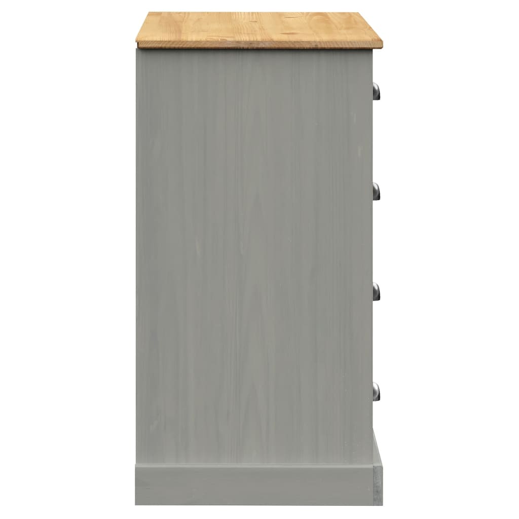 Credenza Cassetti VIGO 113x40x75 cm Legno Massello Pino Grigio 353189