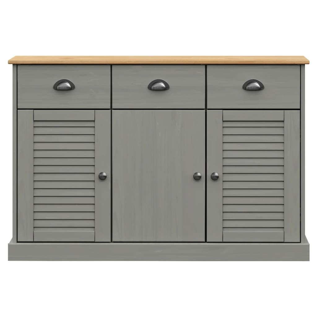 Credenza Cassetti VIGO 113x40x75 cm Legno Massello Pino Grigio 353192