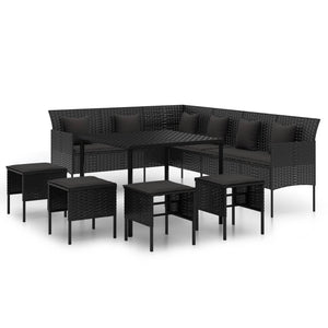 Set da Pranzo da Giardino 6 pz con Cuscini Nero in Polyrattan 3186650