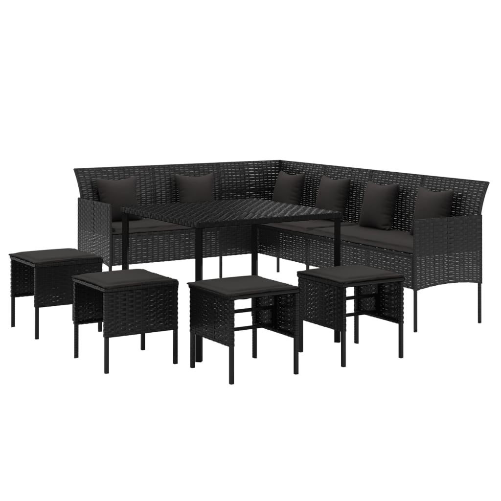 Set da Pranzo da Giardino 6 pz con Cuscini Nero in Polyrattan 3186650