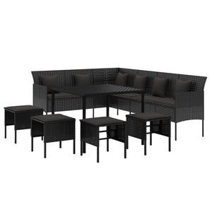 Set da Pranzo da Giardino 6 pz con Cuscini Nero in Polyrattan 3186650