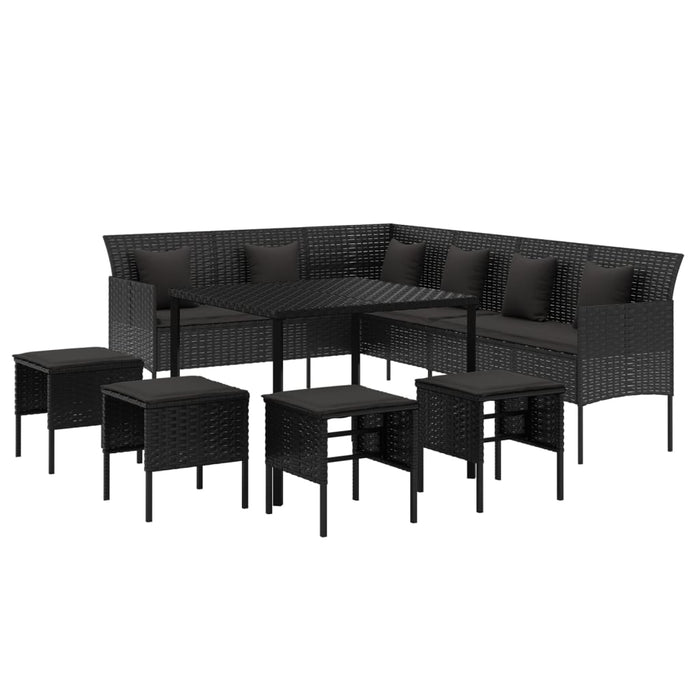 Set da Pranzo da Giardino 6 pz con Cuscini Nero in Polyrattan 3186650