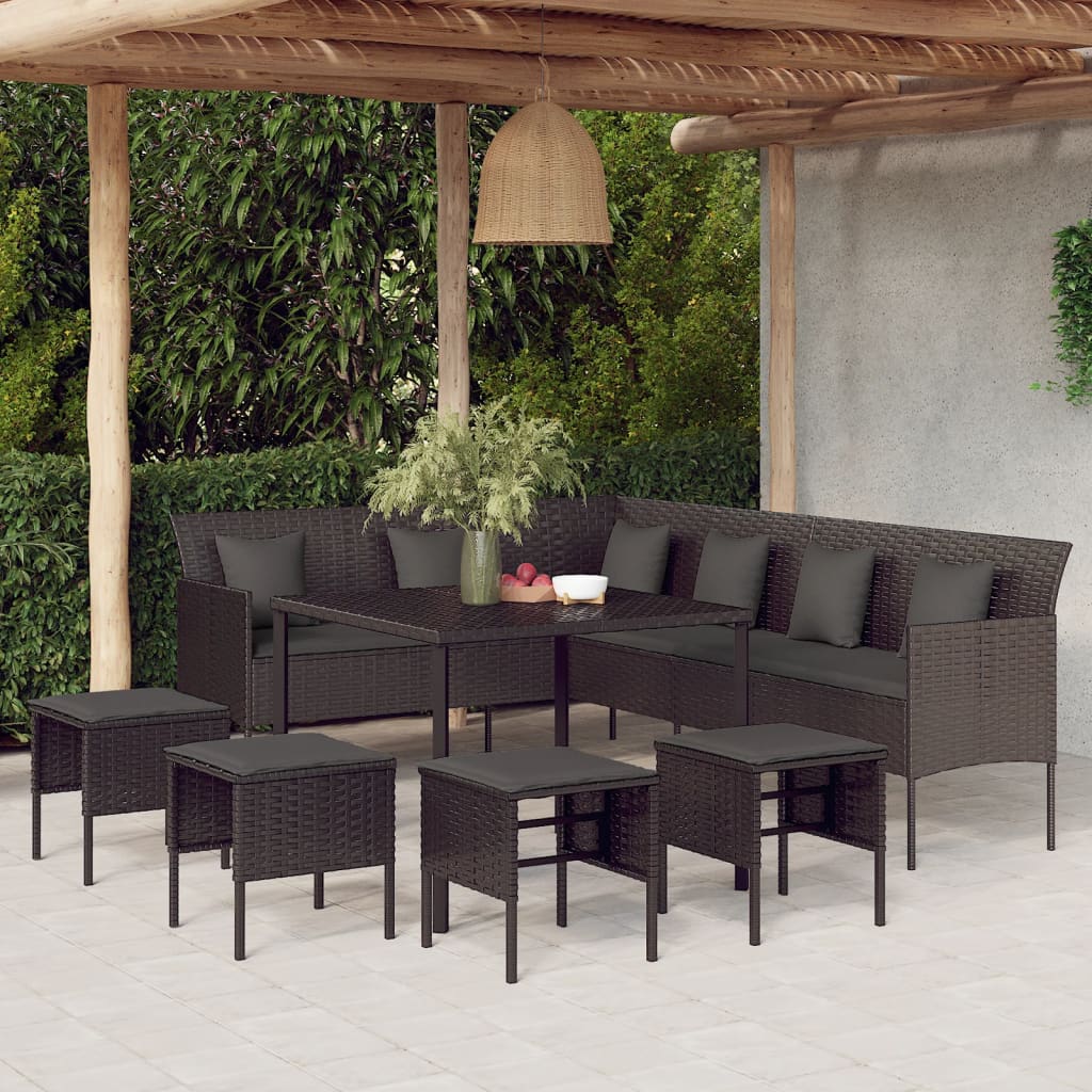 Set da Pranzo da Giardino 6 pz con Cuscini Nero in Polyrattan 3186650