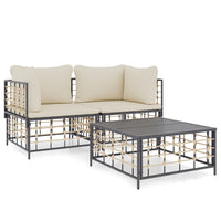 Set Divani da Giardino 3 pz con Cuscini Antracite in Polyrattan 3186692