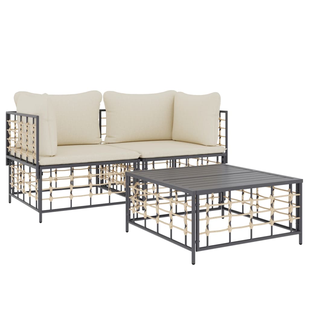 Set Divani da Giardino 3 pz con Cuscini Antracite in Polyrattan 3186692