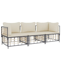 Set Divani da Giardino 3 pz con Cuscini Antracite in Polyrattan 3186694