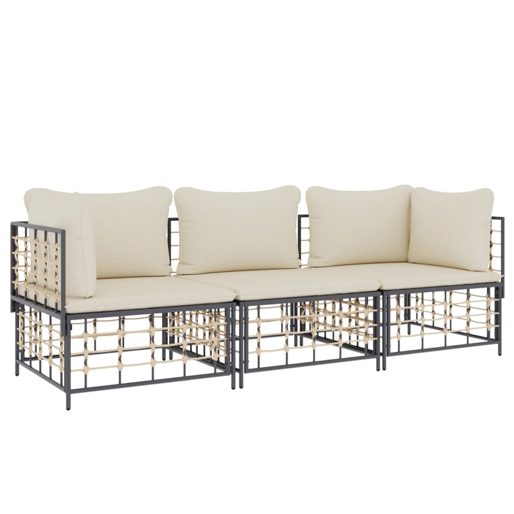 Set Divani da Giardino 3 pz con Cuscini Antracite in Polyrattan 3186694