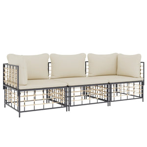 Set Divani da Giardino 3 pz con Cuscini Antracite in Polyrattan 3186694