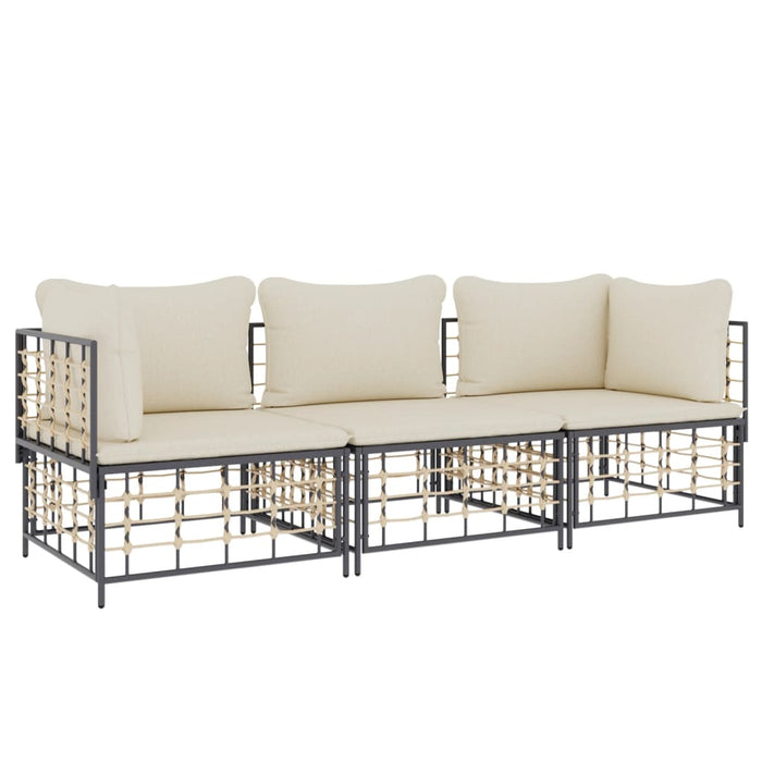 Set Divani da Giardino 3 pz con Cuscini Antracite in Polyrattan 3186694