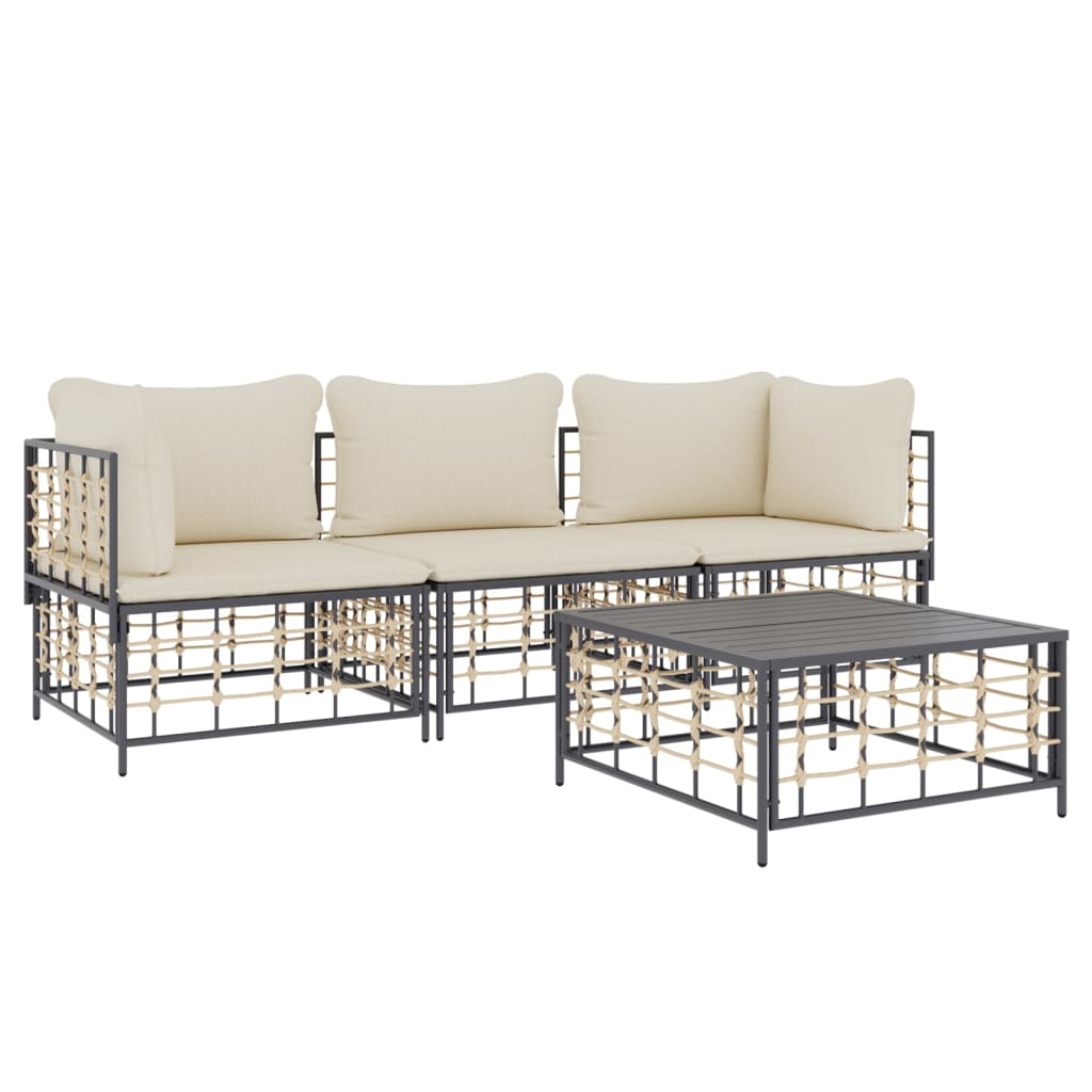 Set Divani da Giardino 4 pz con Cuscini Antracite in Polyrattan 3186696